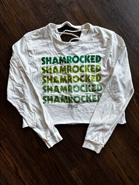 PINK White Tee with Layered Green "SHAMROCKED" Graphic